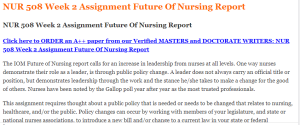 NUR 508 Week 2 Assignment Future Of Nursing Report