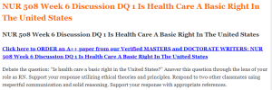 NUR 508 Week 6 Discussion DQ 1 Is Health Care A Basic Right In The United States