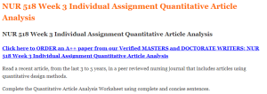 NUR 518 Week 3 Individual Assignment Quantitative Article Analysis