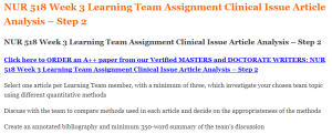 NUR 518 Week 3 Learning Team Assignment Clinical Issue Article Analysis – Step 2
