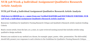 NUR 518 Week 4 Individual Assignment Qualitative Research Article Analysis