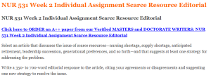 NUR 531 Week 2 Individual Assignment Scarce Resource Editorial