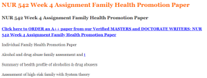 NUR 542 Week 4 Assignment Family Health Promotion Paper