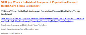 NUR 544 Week 1 Individual Assignment Population-Focused Health Care Terms Worksheet