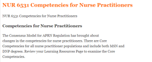 NUR 6531 Competencies for Nurse Practitioners