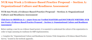 NUR 699 Week 2 Evidence-Based Practice Proposal – Section A Organizational Culture and Readiness Assessment