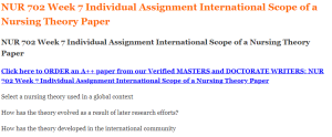 NUR 702 Week 7 Individual Assignment International Scope of a Nursing Theory Paper