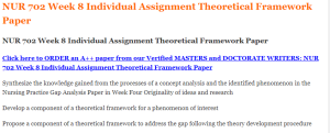 NUR 702 Week 8 Individual Assignment Theoretical Framework Paper