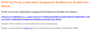 NUR 703 Week 3 Individual Assignment Problems in Health Care Matrix