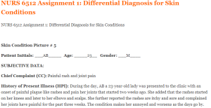NURS 6512 Assignment 1 Differential Diagnosis for Skin Conditions