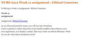 NURS 6512 Week 11 assignment  Ethical Concerns