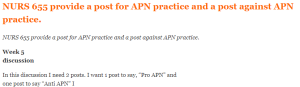 NURS 655 provide a post for APN practice and a post against APN practice.