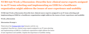 NURS 656 Week 3 Discussion Describe how clinical nurse experts assigned to an IT team selecting and implementing an EHR