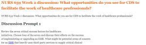 NURS 659 Week 2 discussion What opportunities do you see for CDS to facilitate the work of healthcare professionals