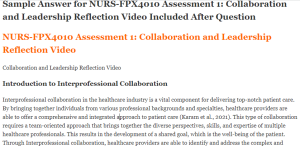 NURS-FPX4010 Assessment 1 Collaboration and Leadership Reflection Video