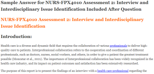 NURS-FPX4010 Assessment 2 Interview and Interdisciplinary Issue Identification