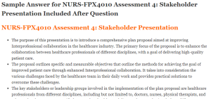 NURS-FPX4010 Assessment 4 Stakeholder Presentation