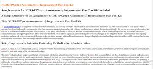 NURS-FPX4020 Assessment 4 Improvement Plan Tool Kit
