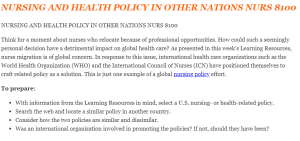NURSING AND HEALTH POLICY IN OTHER NATIONS NURS 8100