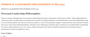 PERSONAL LEADERSHIP PHILOSOPHIES NURS 6053