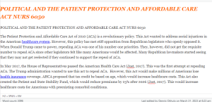 POLITICAL AND THE PATIENT PROTECTION AND AFFORDABLE CARE ACT NURS 6050