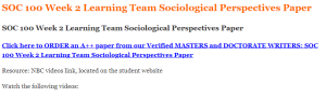 SOC 100 Week 2 Learning Team Sociological Perspectives Paper
