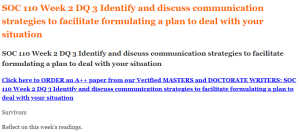 SOC 110 Week 2 DQ 3 Identify and discuss communication strategies to facilitate formulating a plan to deal with your situation