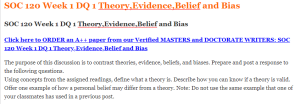 SOC 120 Week 1 DQ 1 Theory,Evidence,Belief and Bias