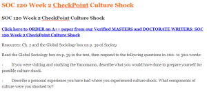 SOC 120 Week 2 CheckPoint Culture Shock