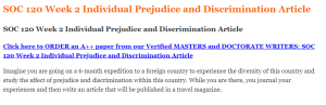 SOC 120 Week 2 Individual Prejudice and Discrimination Article