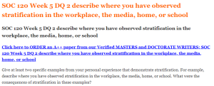 SOC 120 Week 5 DQ 2 describe where you have observed stratification in the workplace, the media, home, or school