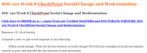 SOC 120 Week 8 CheckPoint Social Change and Modernization