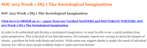 SOC 203 Week 1 DQ 1 The Sociological Imagination