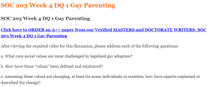 SOC 203 Week 4 DQ 1 Gay Parenting