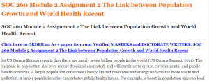 SOC 260 Module 2 Assignment 2 The Link between Population Growth and World Health Recent
