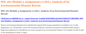 SOC 260 Module 3 Assignment 2 LASA 1 Analysis of an Environmental Disaster Recent