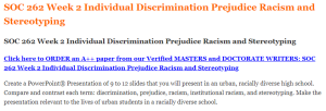 SOC 262 Week 2 Individual Discrimination Prejudice Racism and Stereotyping