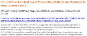 SOC 305 Week 2 Final Paper Preparation (Effects and Solutions to Drug Abuse) Recent