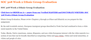 SOC 308 Week 2 Ethnic Group Evaluation