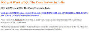 SOC 308 Week 4 DQ 1 The Caste System in India