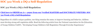 SOC 312 Week 2 DQ 2 Self-Regulation