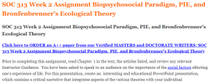 SOC 313 Week 2 Assignment Biopsychosocial Paradigm, PIE, and Bronfenbrenner’s Ecological Theory