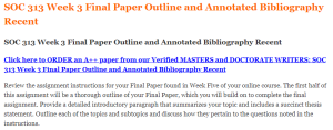 SOC 313 Week 3 Final Paper Outline and Annotated Bibliography Recent