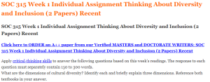 SOC 315 Week 1 Individual Assignment Thinking About Diversity and Inclusion (2 Papers) Recent