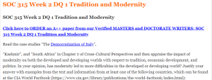 SOC 315 Week 2 DQ 1 Tradition and Modernity