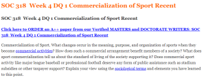 SOC 318  Week 4 DQ 1 Commercialization of Sport Recent