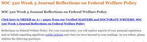 SOC 320 Week 3 Journal Reflections on Federal Welfare Policy