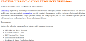 STAYING CURRENT ONLINE RESOURCES NURS 8100