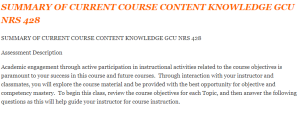 SUMMARY OF CURRENT COURSE CONTENT KNOWLEDGE GCU NRS 428