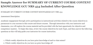 SUMMARY OF CURRENT COURSE CONTENT KNOWLEDGE GCU NRS 434